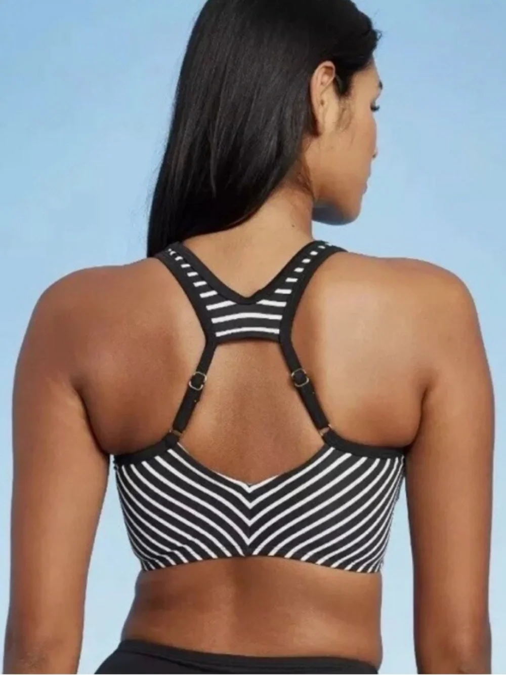 Kona Sol Longline Twist Bikini Top. Navy and Cream Stripe. Racerback. Size M EUC